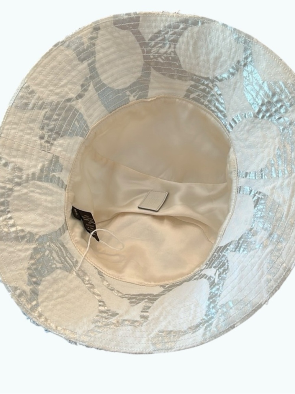 Coach Scribble Bucket Hat Silver White Metallic Logo Print Y2K Sun Hat Size M/L - Picture 6 of 8